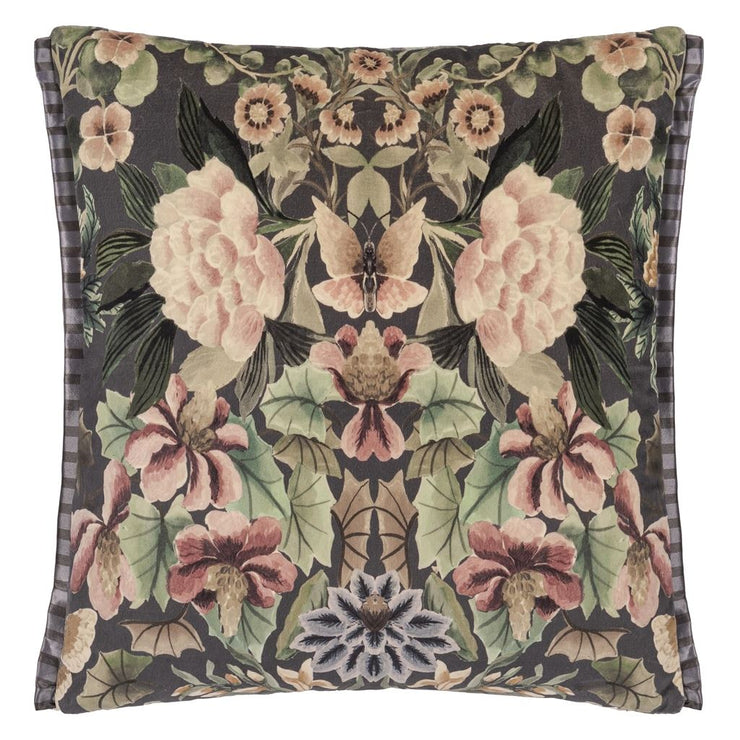 Designers Guild Ikebana Damask Graphite Velvet Cushion